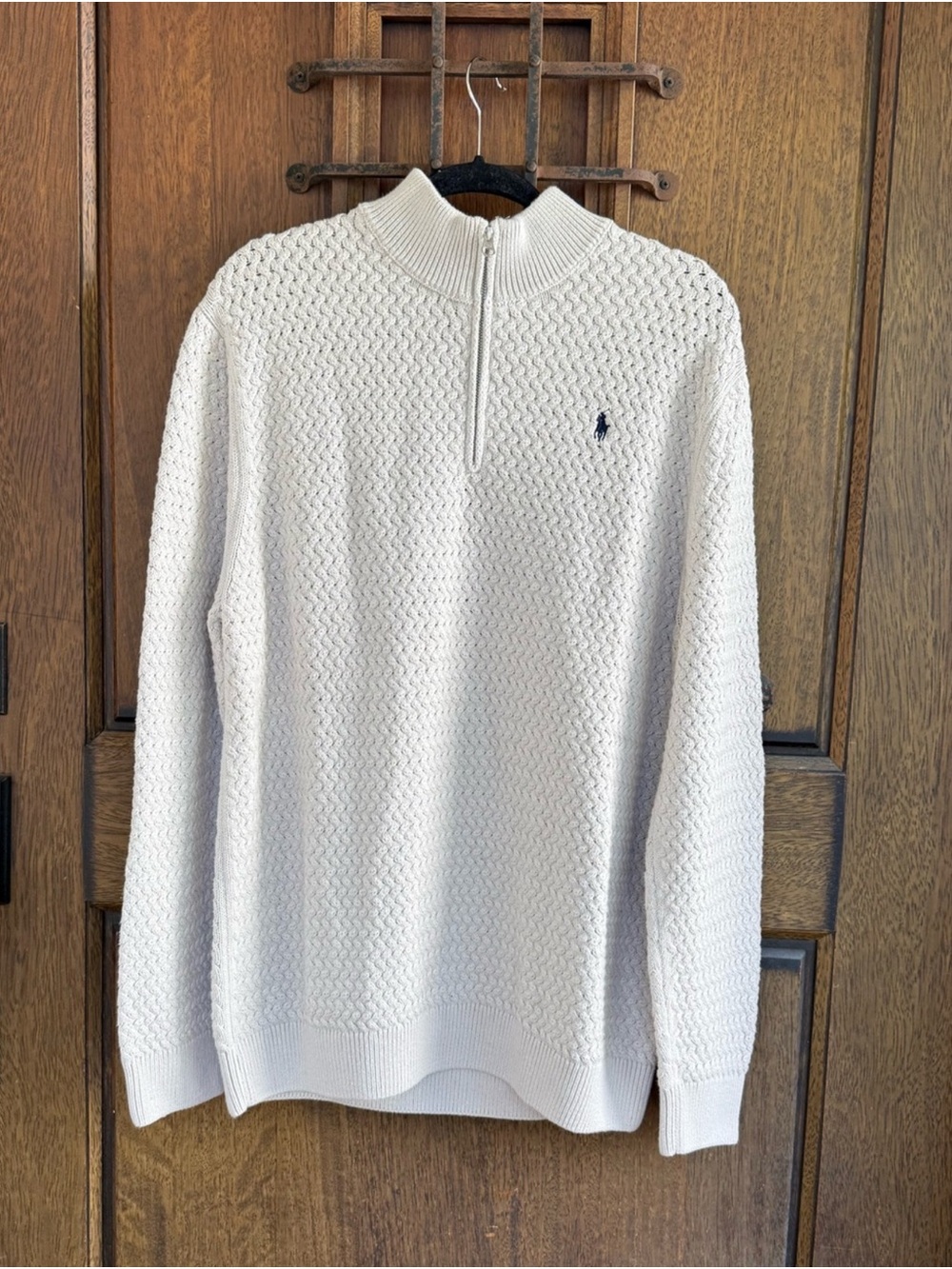 Polo by Ralph Lauren Grayish White Half-Zip Textured Knit Sweater Size XL